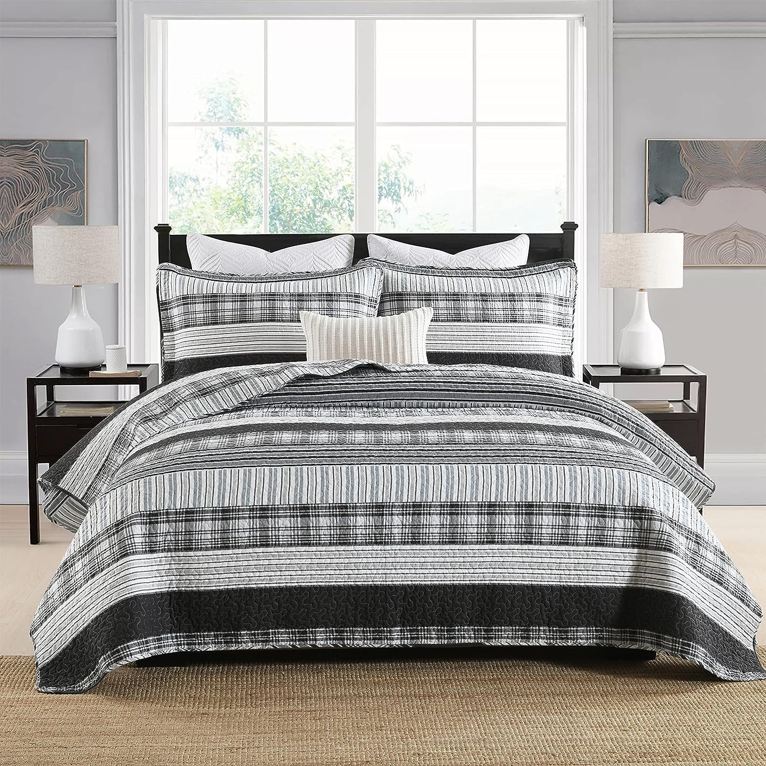 Homzard Quilts Queen Size - Black and White Comforter Set