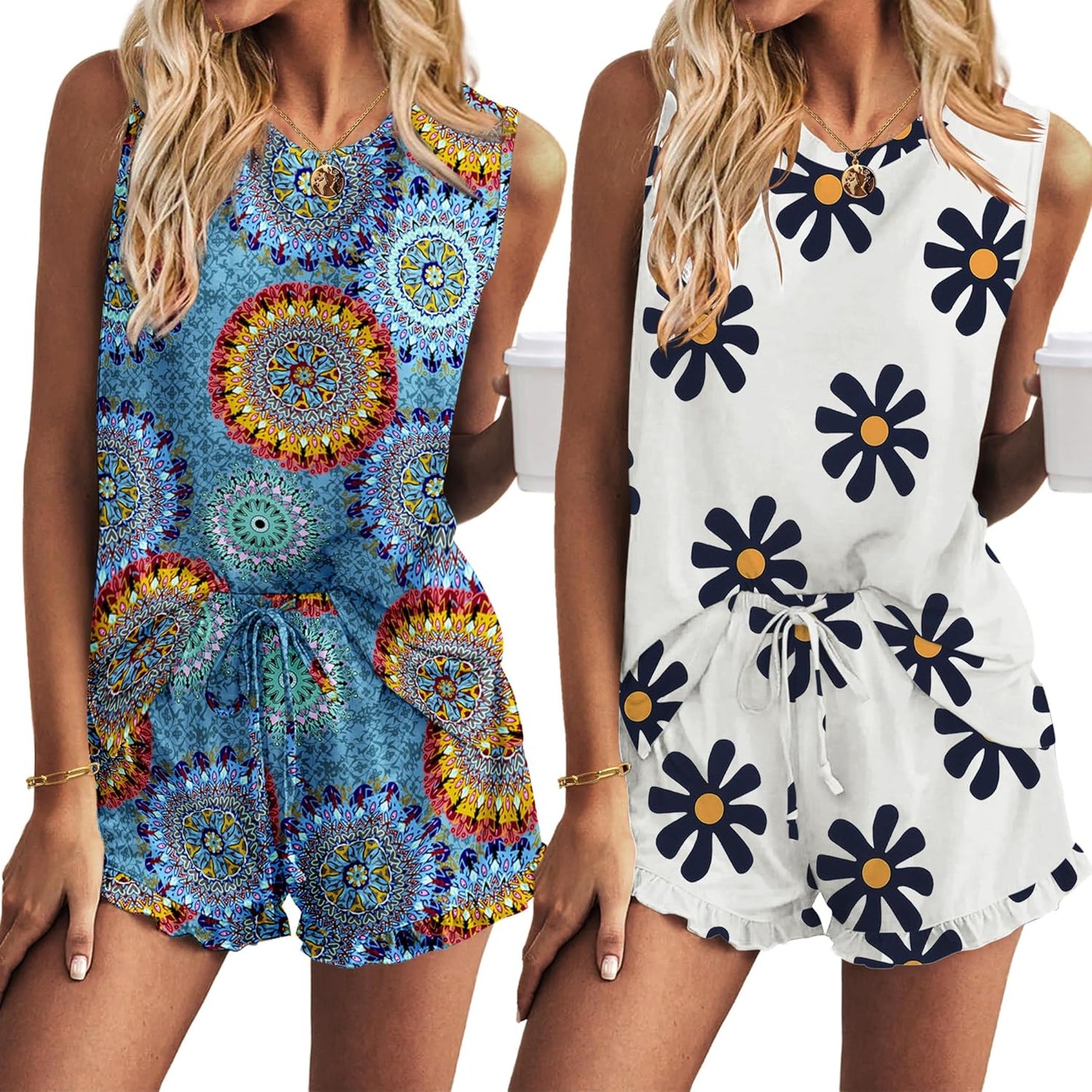 Ekouaer Pajama Set: Soft Loungewear with Ruffled Shorts