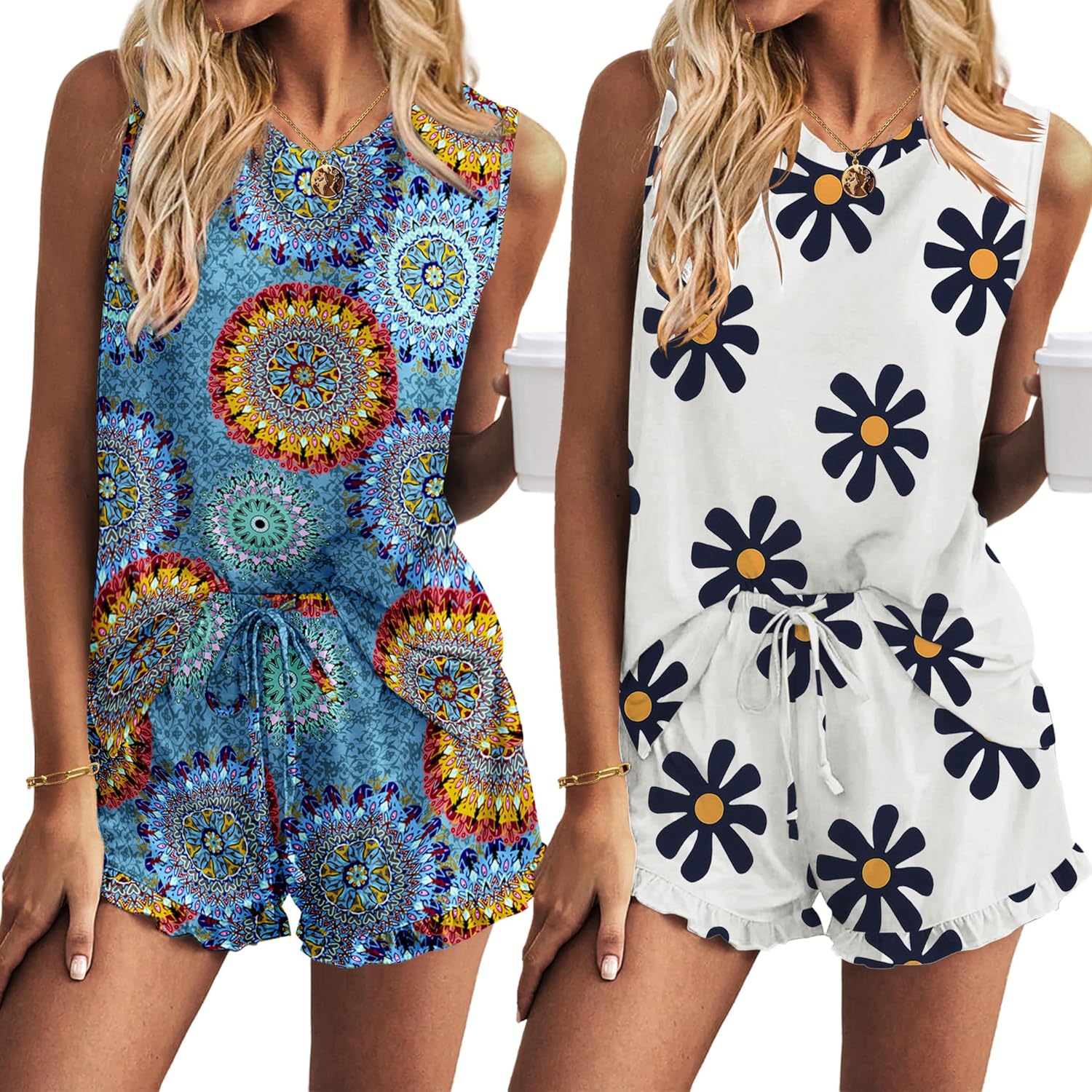 Ekouaer Pajama Set: Soft Loungewear with Ruffled Shorts
