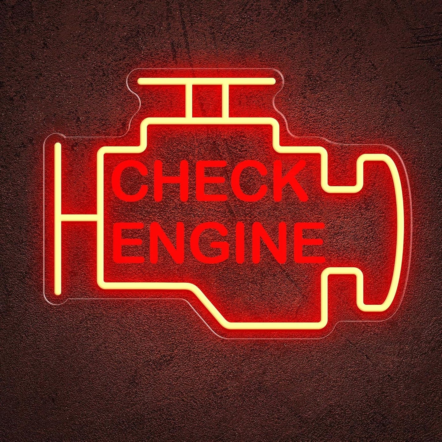 Check Engine Neon Sign for Garage, Dimmable LED Wall Decor