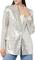 The Drop Blake Long Blazer in Silver Sequins - Timeless Night Out