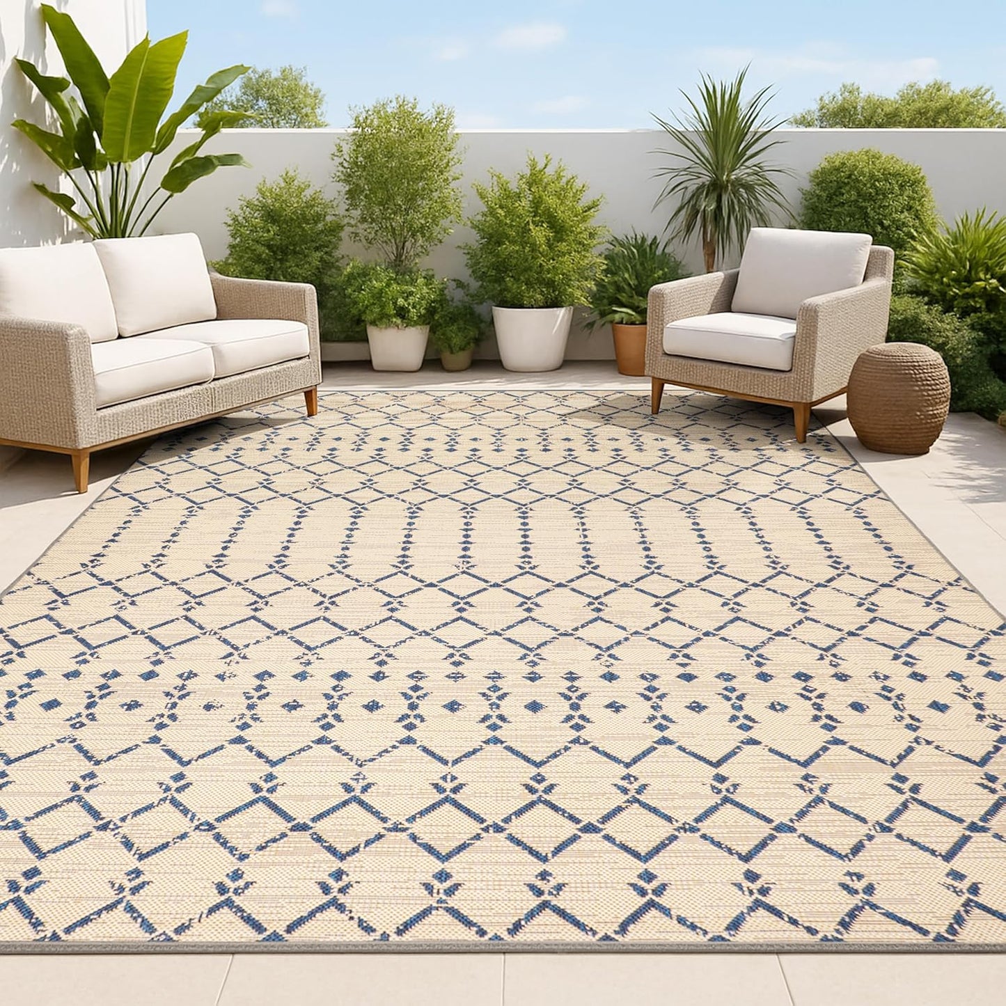 Moroccan Geometric Indoor Outdoor Area Rug 5X8 for High Traffic