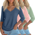 Ficerd Women's 3/4 Length Sleeve V Neck Tops for Casual Style