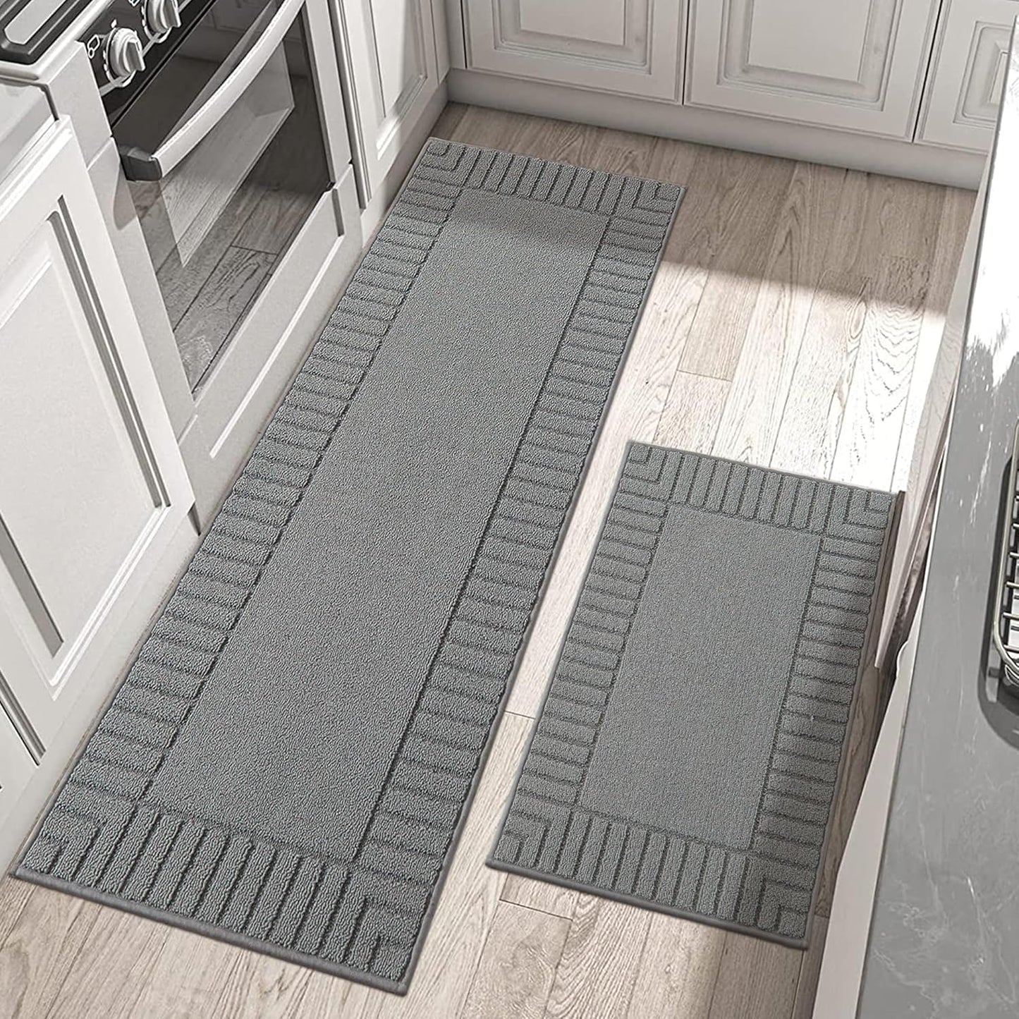 Non-Slip Kitchen Mat Set of 2 - Washable Kitchen Rugs