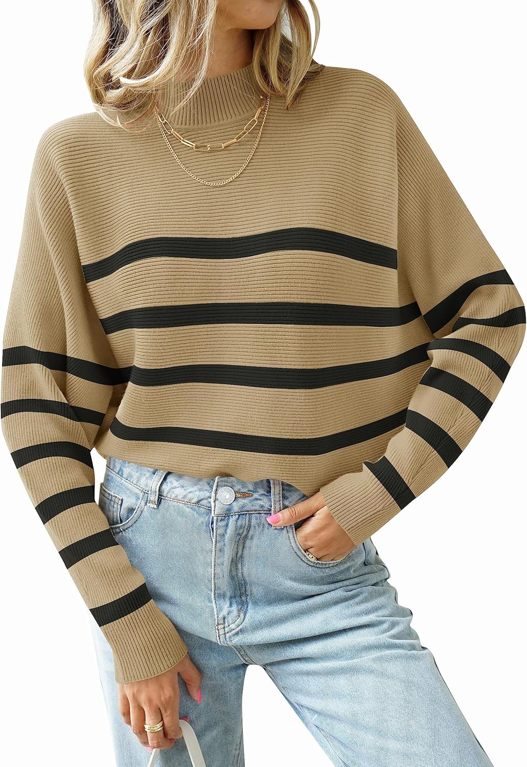 ZESICA Women's Turtleneck Batwing Long Sleeve Pullover Sweater