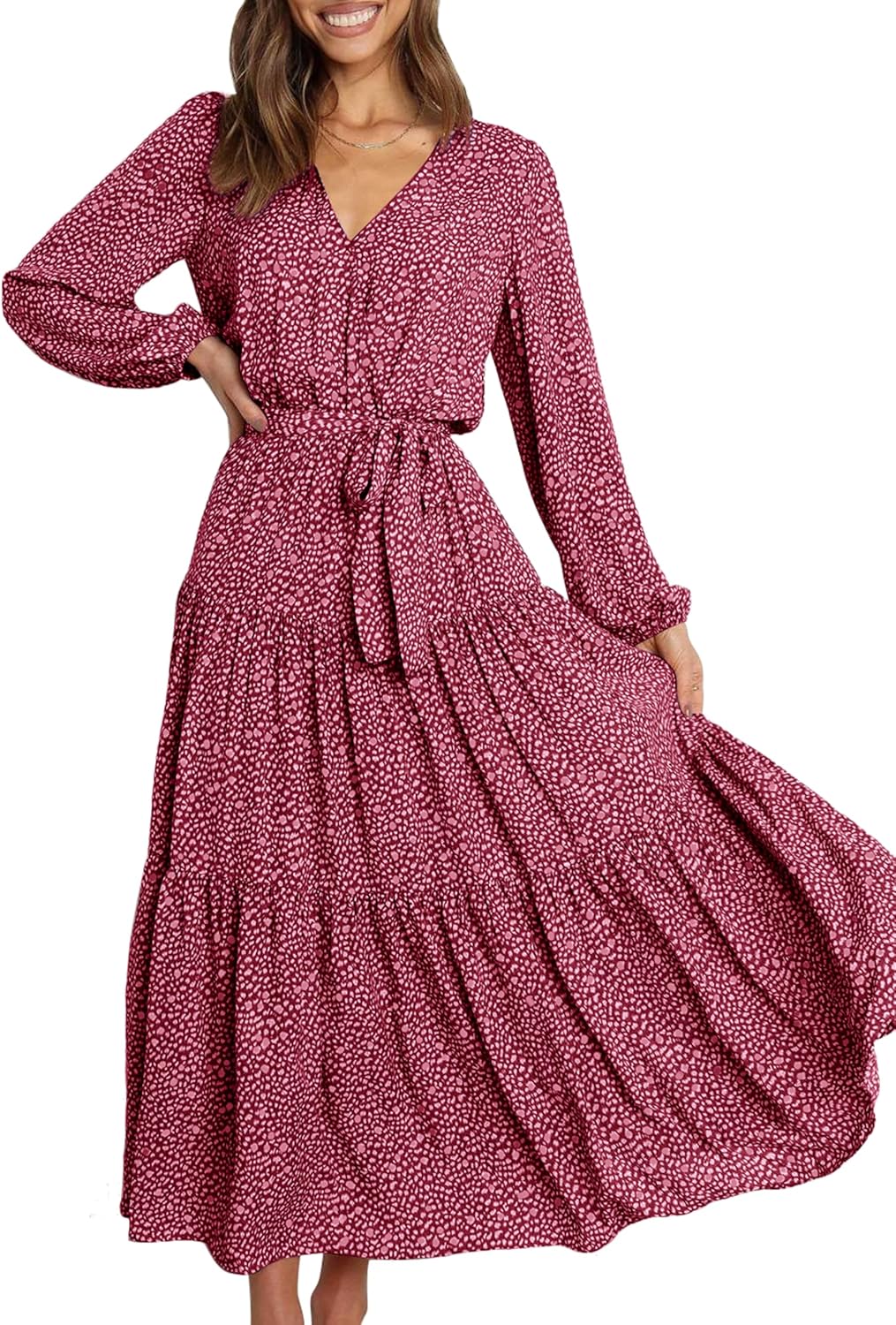 PRETTYGARDEN Womens Spring Long Sleeve Floral Maxi Dress