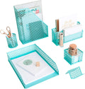 BLU MONACO Aqua Teal 6 Piece Cute Desk Organizer Set - Stylish Desktop