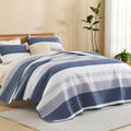 King Size Mineral Blue Stripe Quilt Set - Lightweight All-Season
