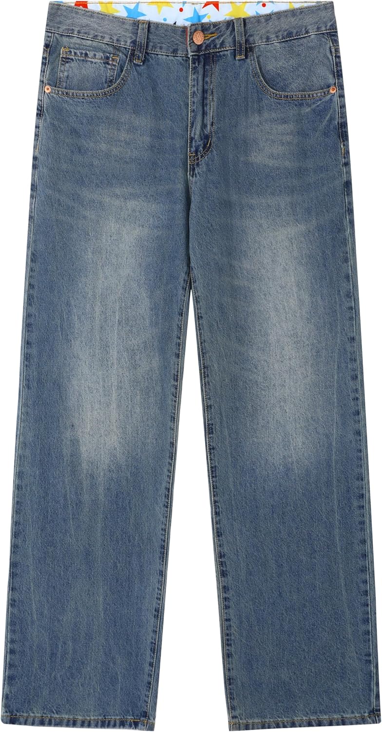 Men's Non-Stretch Regular Fit Straight-Leg Denim Pants Jeans