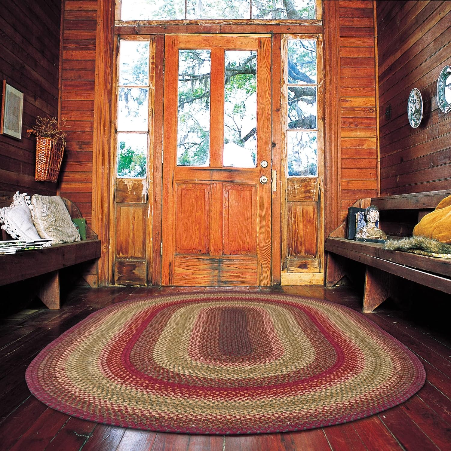 Cider Barn Cranberry Red Braided Oval Rug for Rustic Decor