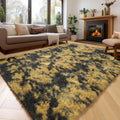 Black Gold Yellow Grey Fluffy Furry Area Rug 8x10 - Soft Non-Slip