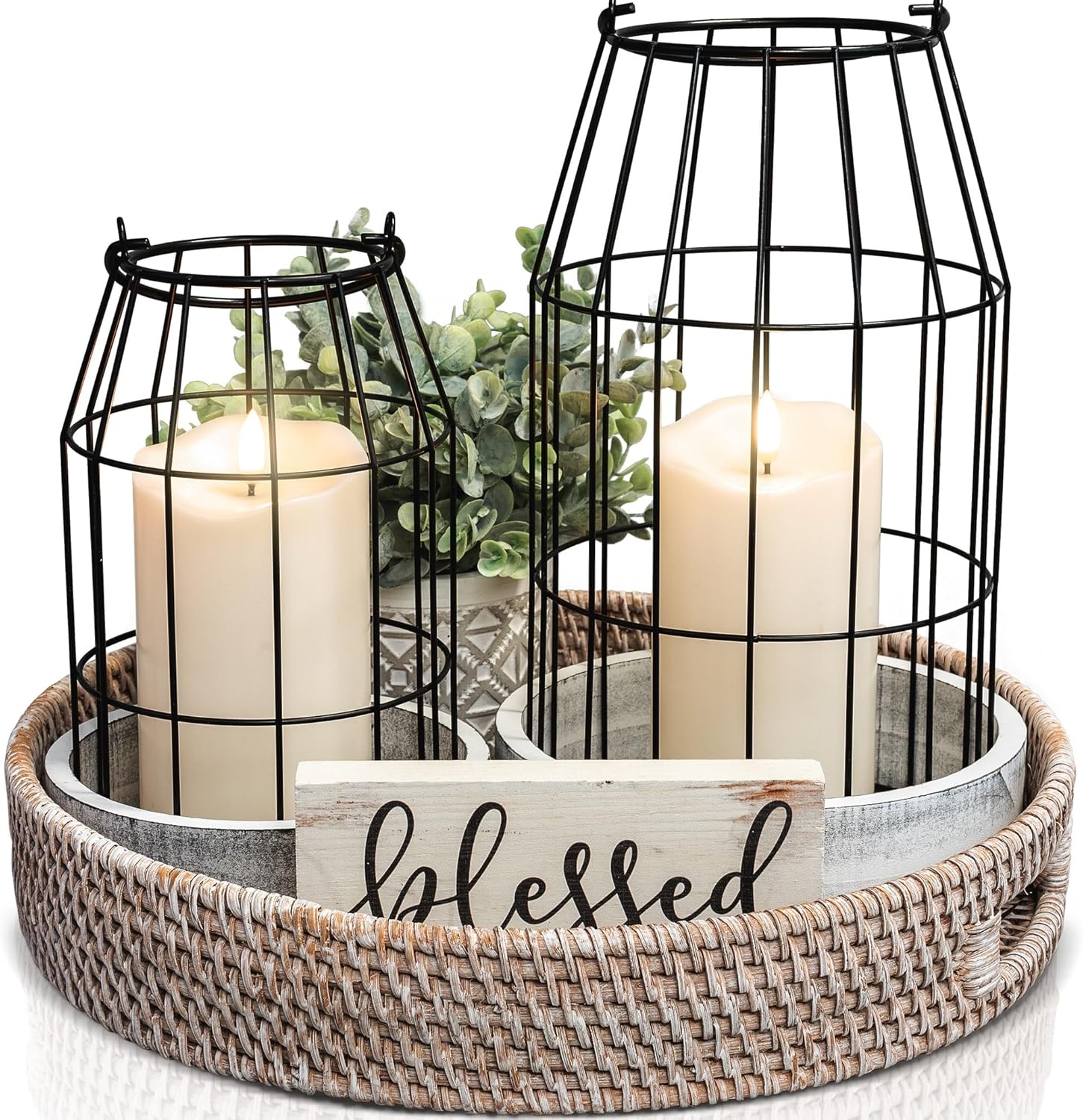 Rustic Farmhouse Lantern Decor Set of 2 for Stylish Homes