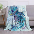 Blue Jellyfish Flannel Throw Blanket 60x80 in - Super Soft Plush