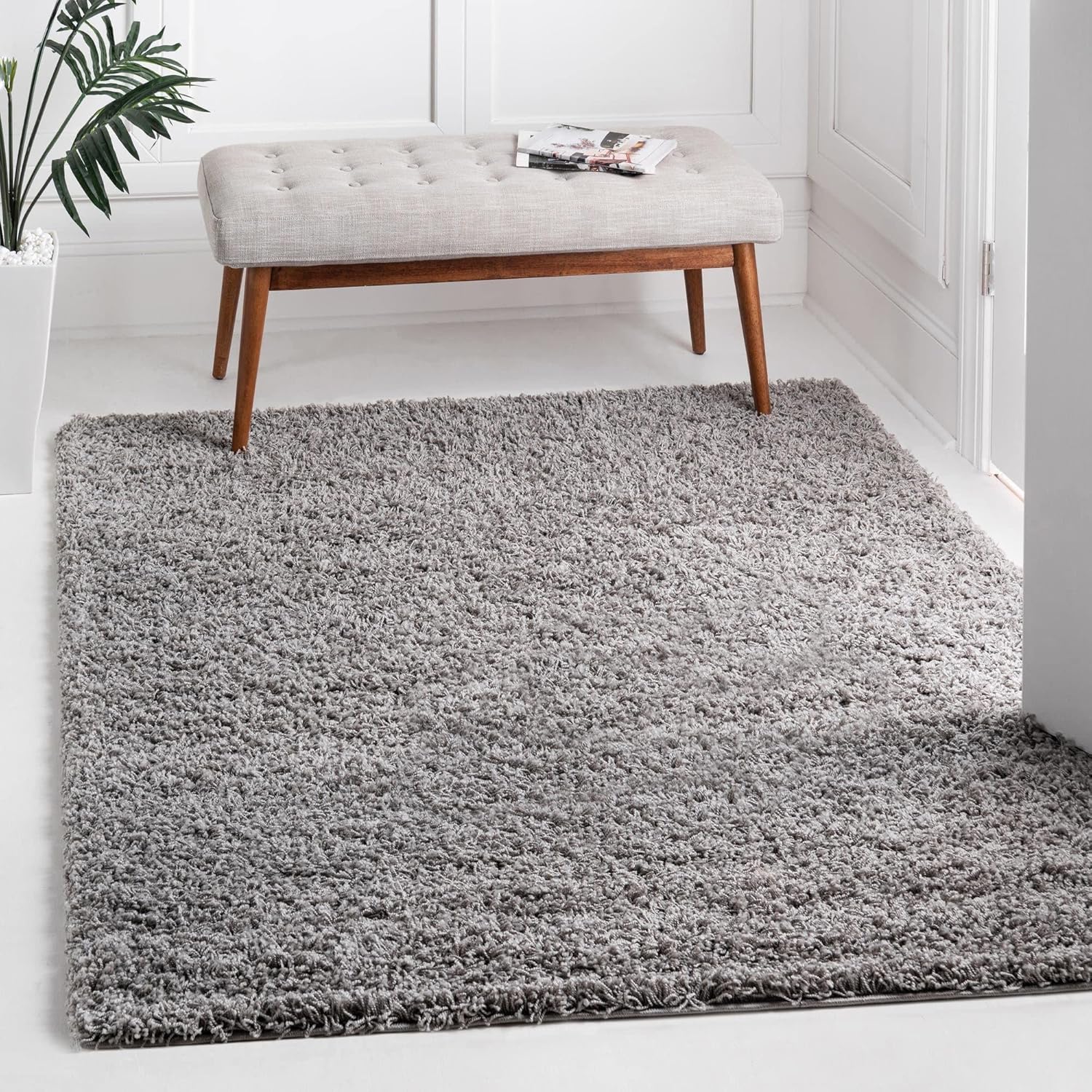 Unique Loom Solid Shag Collection Area Rug in Cloud Gray