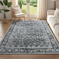 5x7 Washable Rug for Living Room - Vintage Floral Low Pile Rug