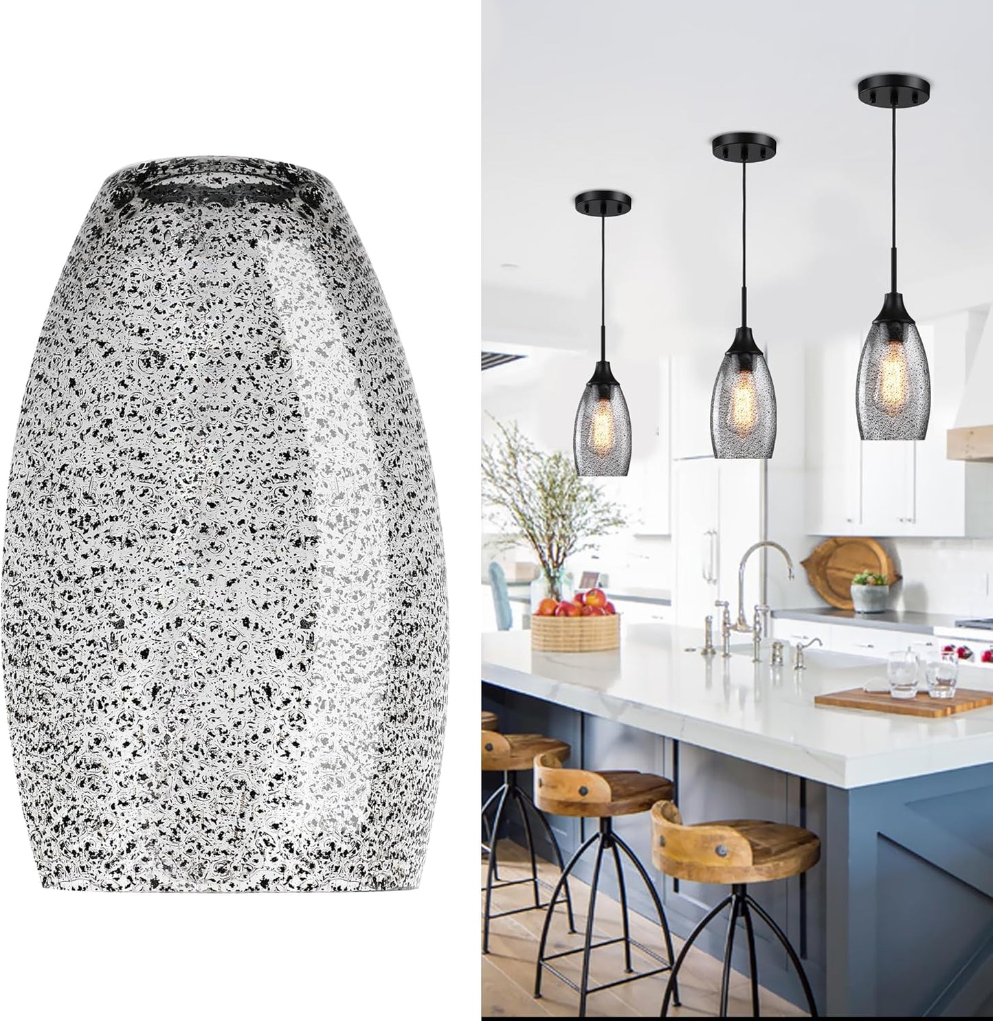 Black Seeded Art Glass Pendant Lamp Shade for Unique Lighting