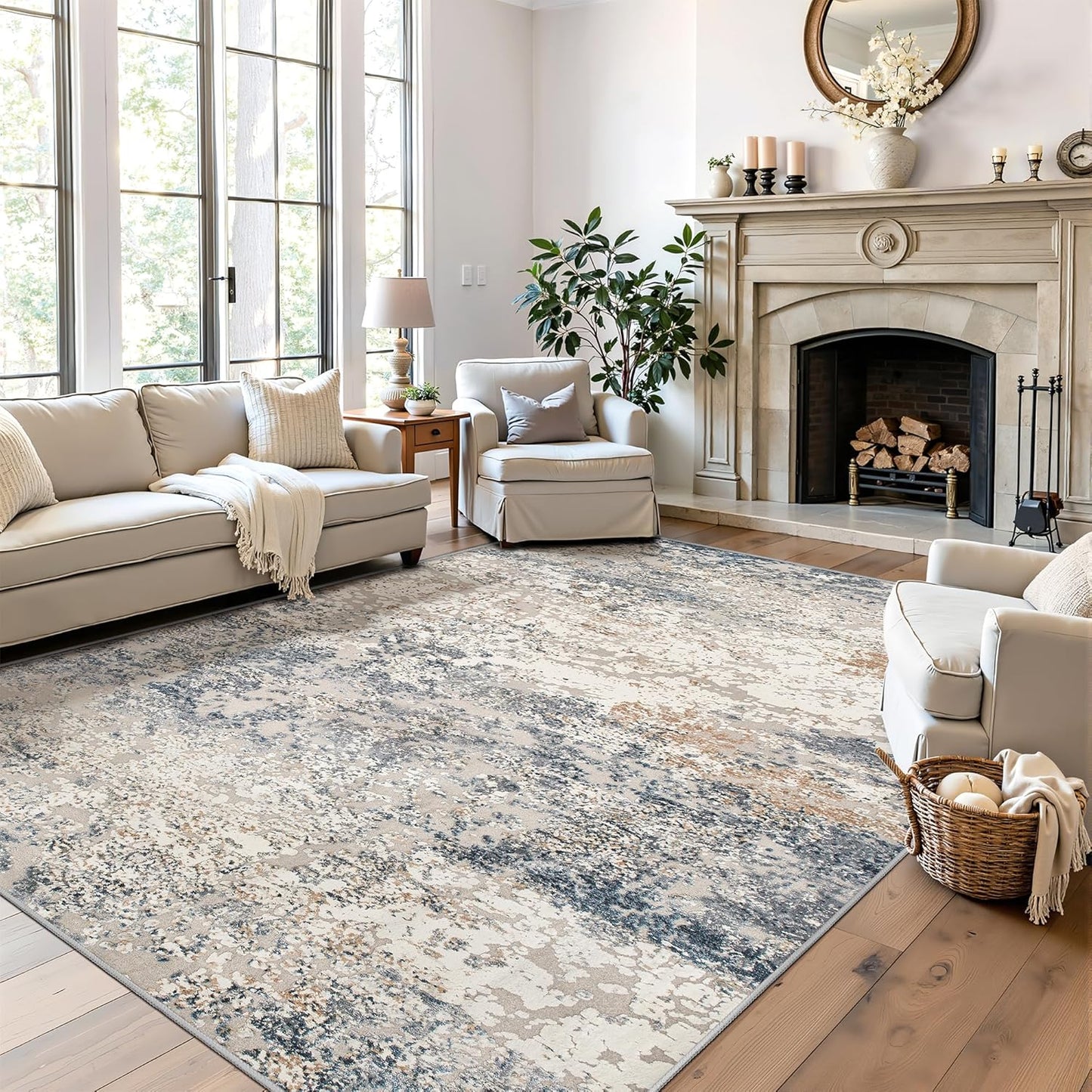 Washable Area Rug with Anti-Slip Backing for Living Room