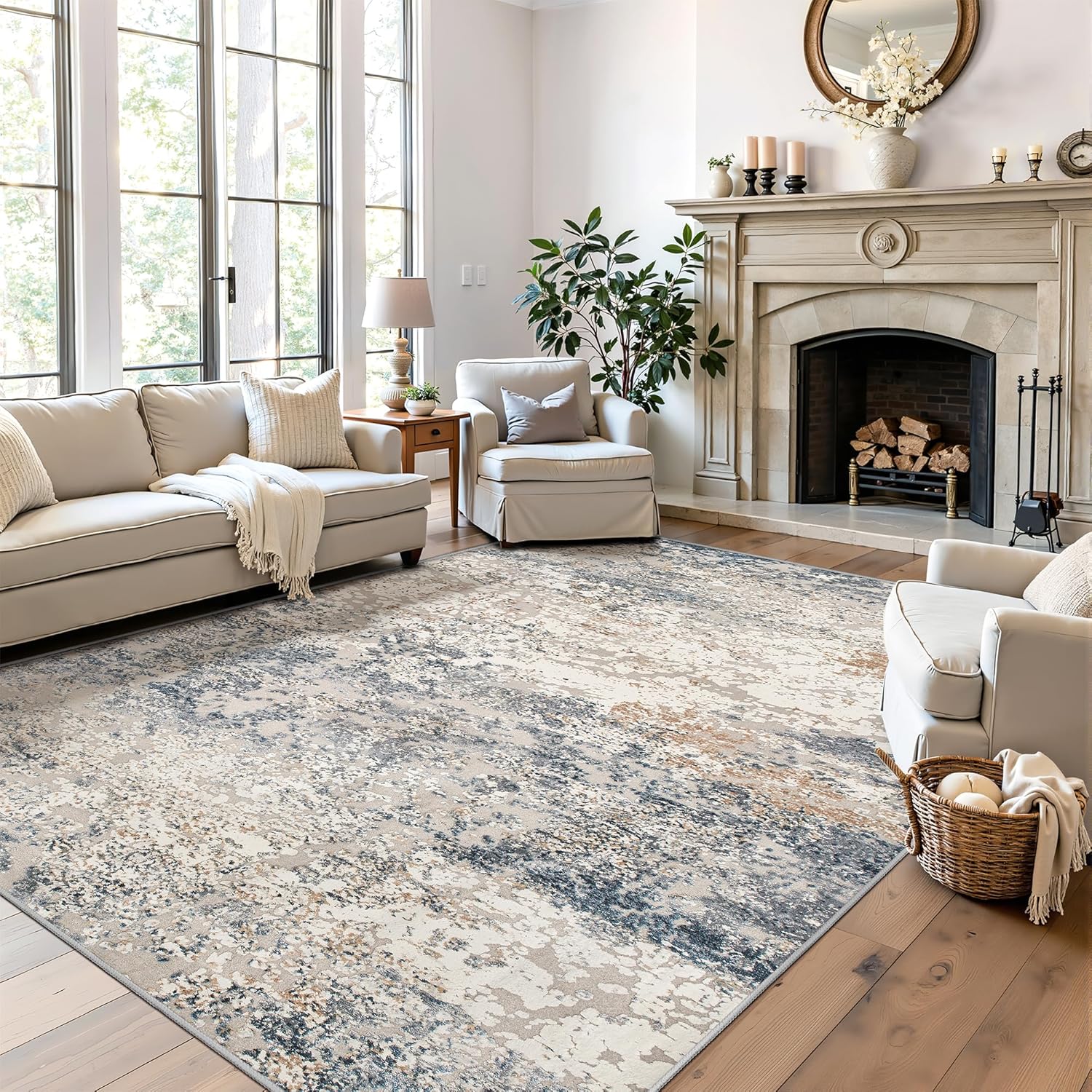 Washable Area Rug with Anti-Slip Backing for Living Room