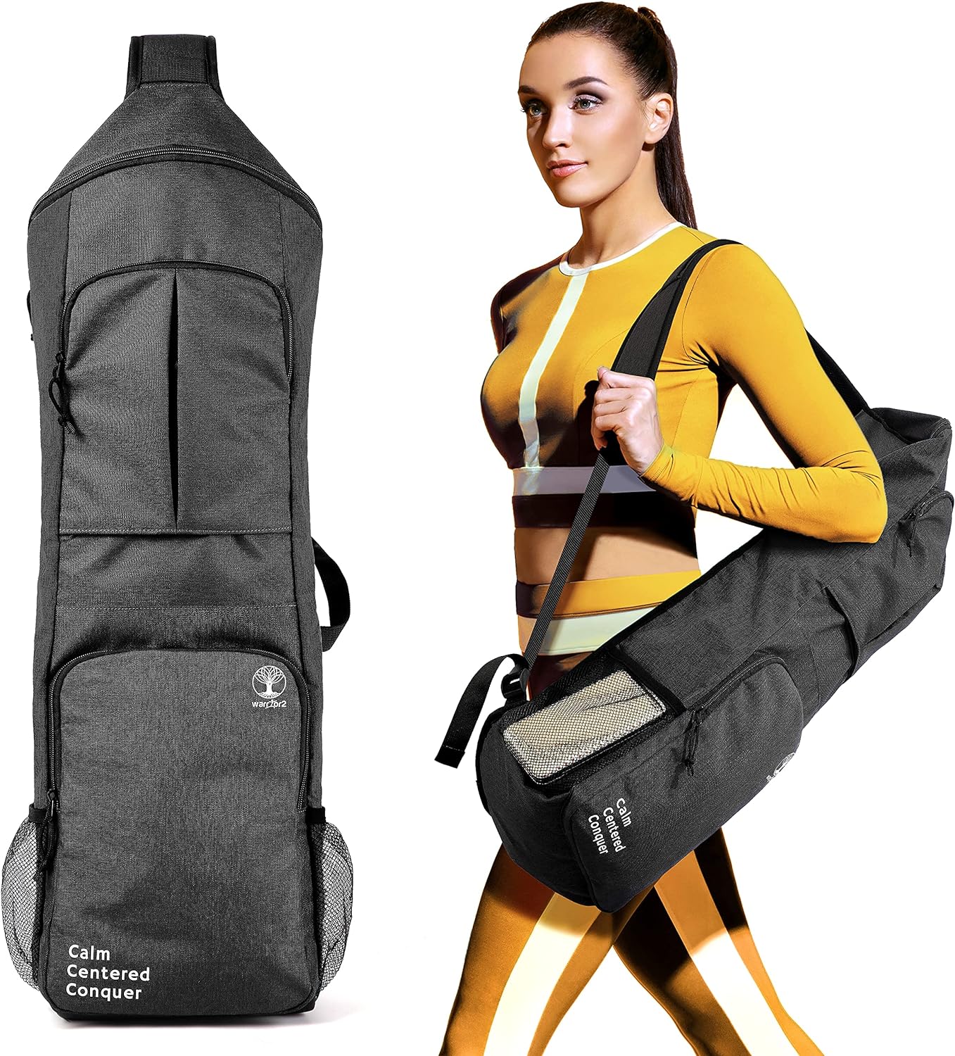 Warrior2 Yoga Mat Bag - Hands-Free, Spacious Pockets, Fits 0.5 Thick Mats