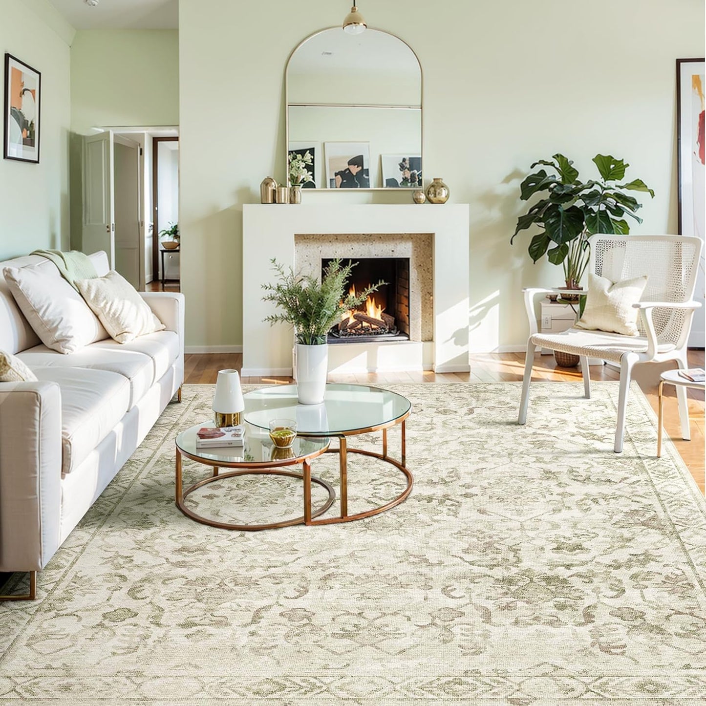 Sage Green Vintage Living Room Area Rug for Playroom and Office