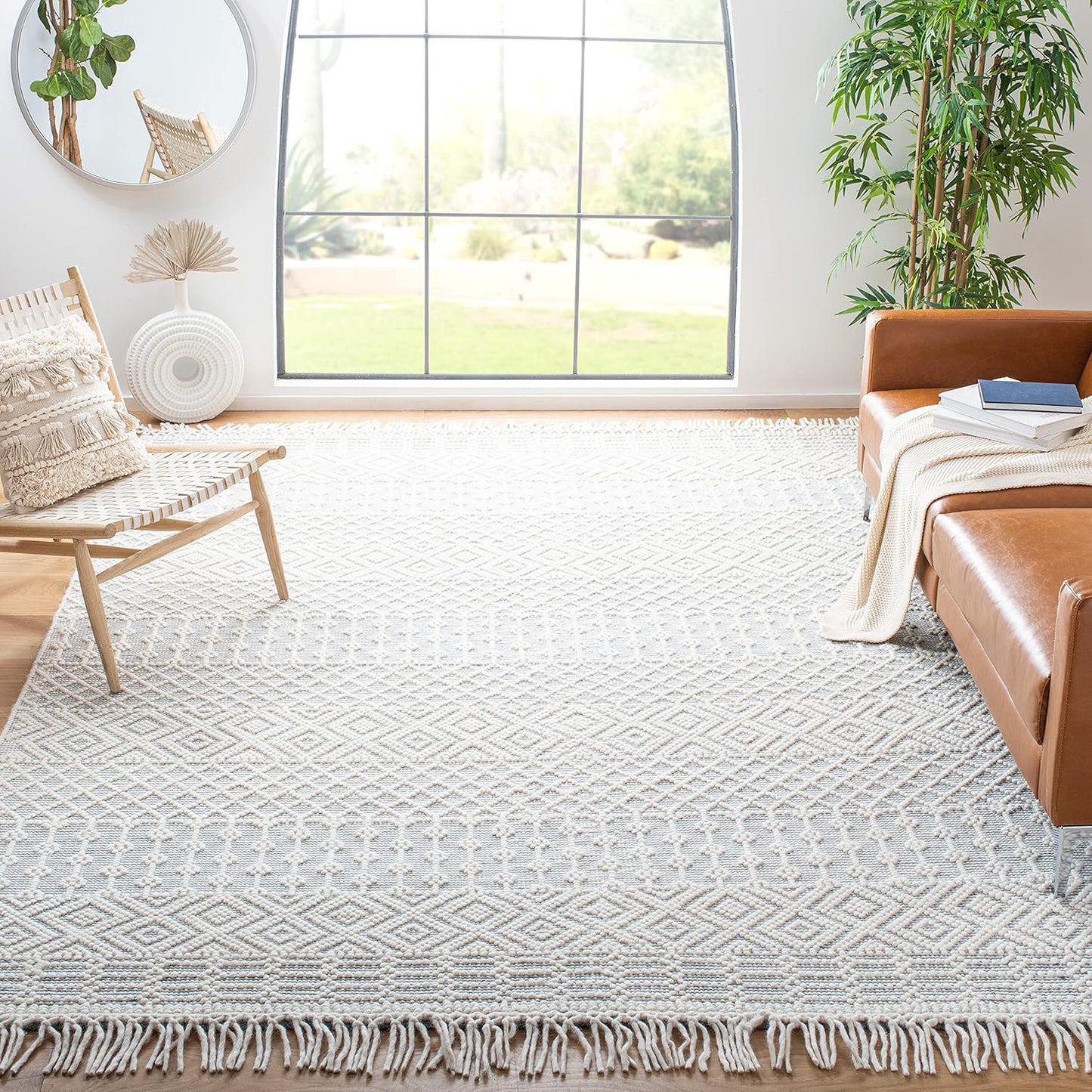 Handmade Wool Area Rug 8x10 - Natura Collection in Ivory & Grey