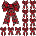 12 PCS Bows for Christmas Tree - Large Velvet Buffalo Plaid Accents