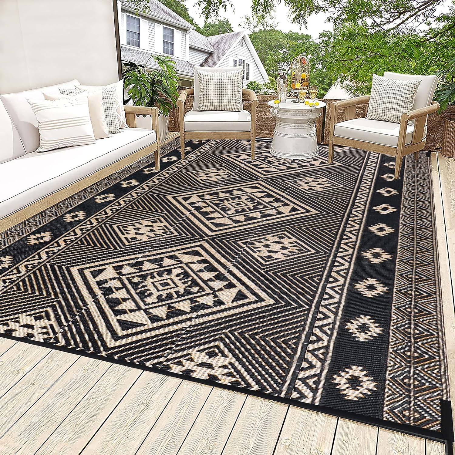 HiiARug Outdoor Rug 6ftx9ft Waterproof Reversible Patio Mat