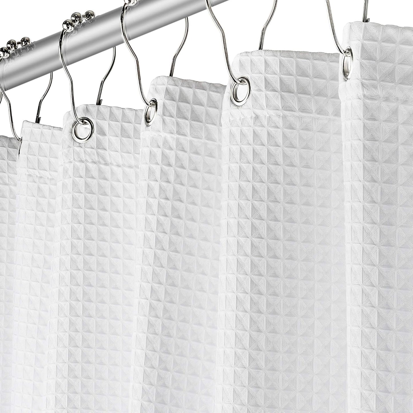 Spa Luxury White Shower Curtain - Water Repellent Waffle Weave Design