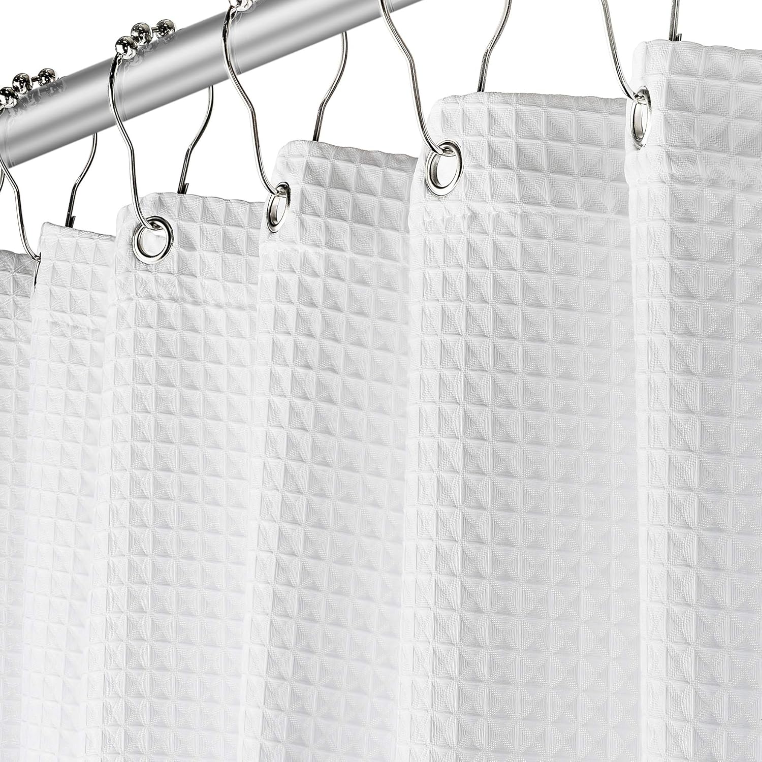 Spa Luxury White Shower Curtain - Water Repellent Waffle Weave Design