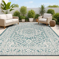 Medallion Weave Indoor Outdoor Rug 4x6 Teal Blue/Gray - Easy Clean