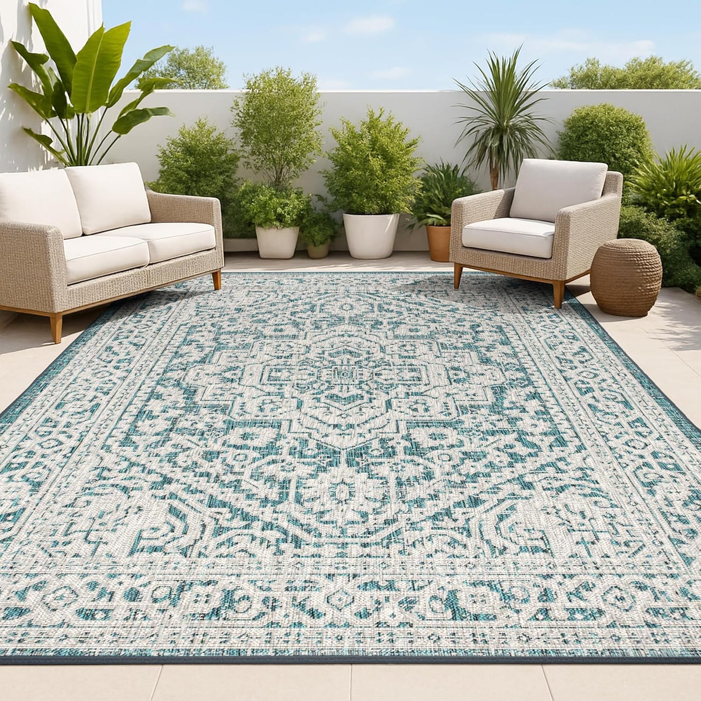 JONATHAN Y Medallion Weave Indoor Outdoor Area Rug for Patio