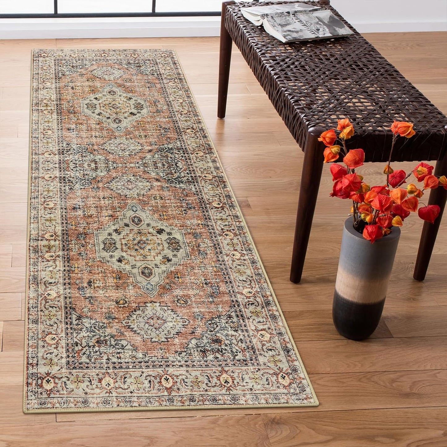Lahome Oriental Washable Runner Rug for Hallway Kitchen Use