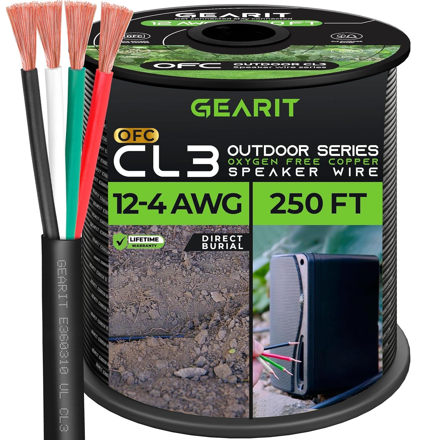 250ft GearIT 12AWG Speaker Wire - Outdoor/In-Wall/CL3 Rated