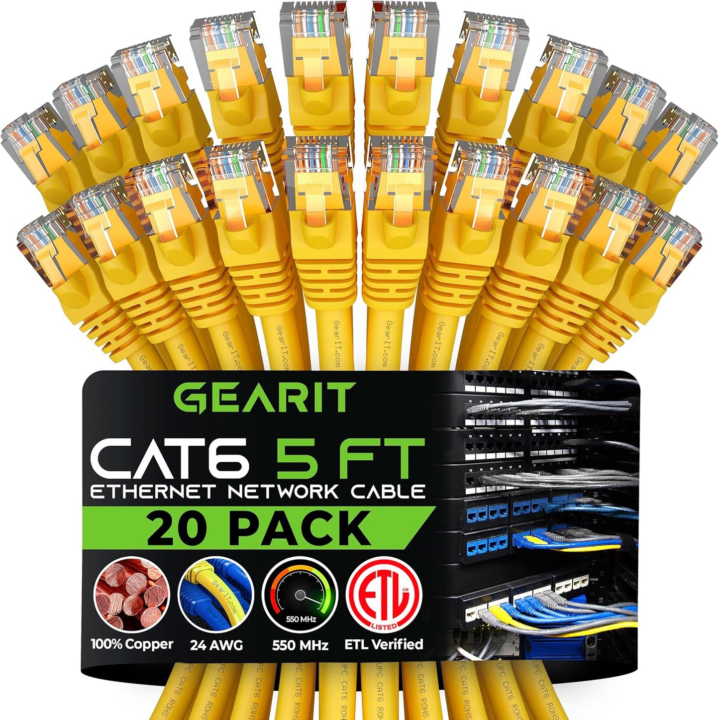 GearIT Cat 6 Ethernet Cable 20-Pack for High-Speed Networking