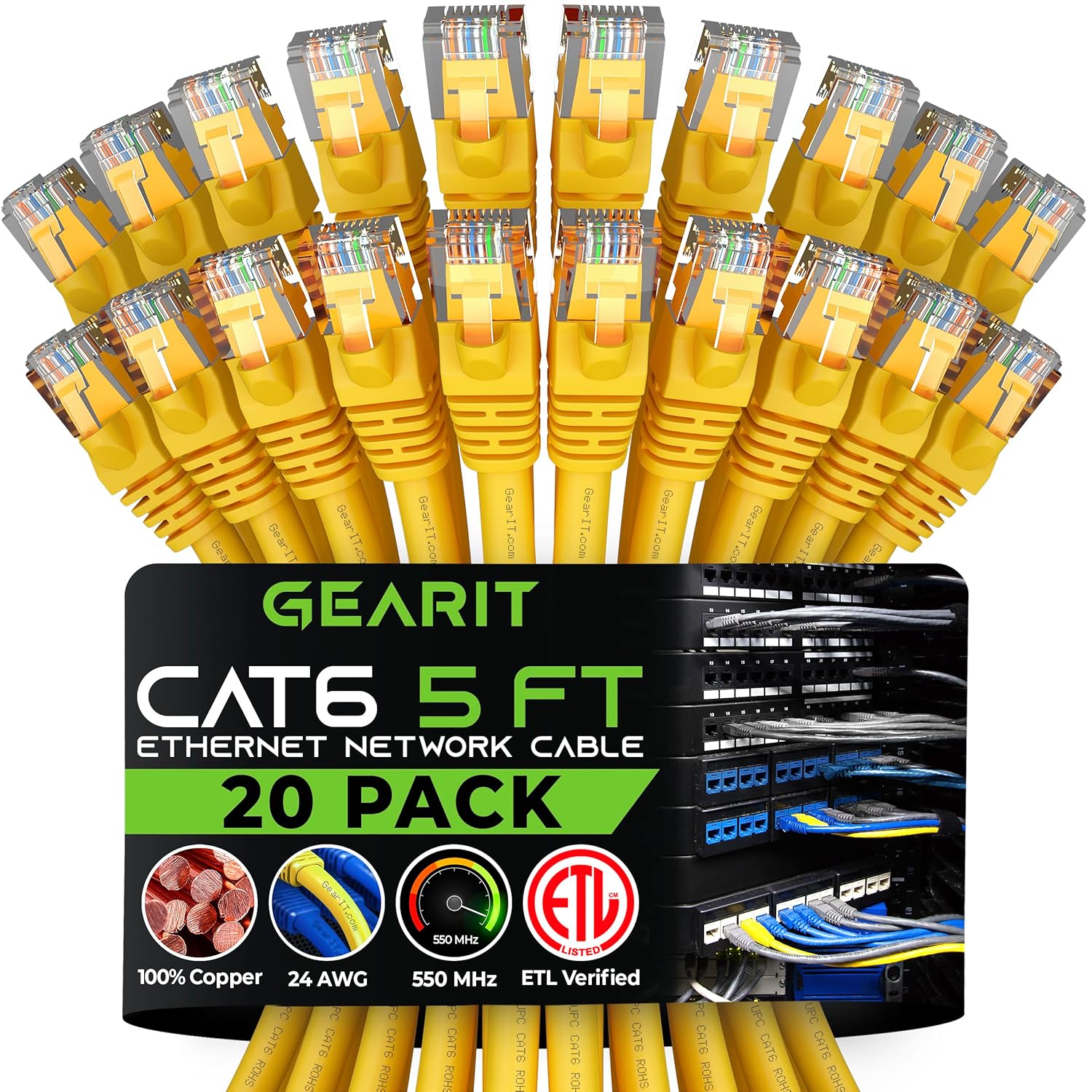 10Gbps Cat 6 Ethernet Cable 20-Pack - Ultra-Fast Network Patch