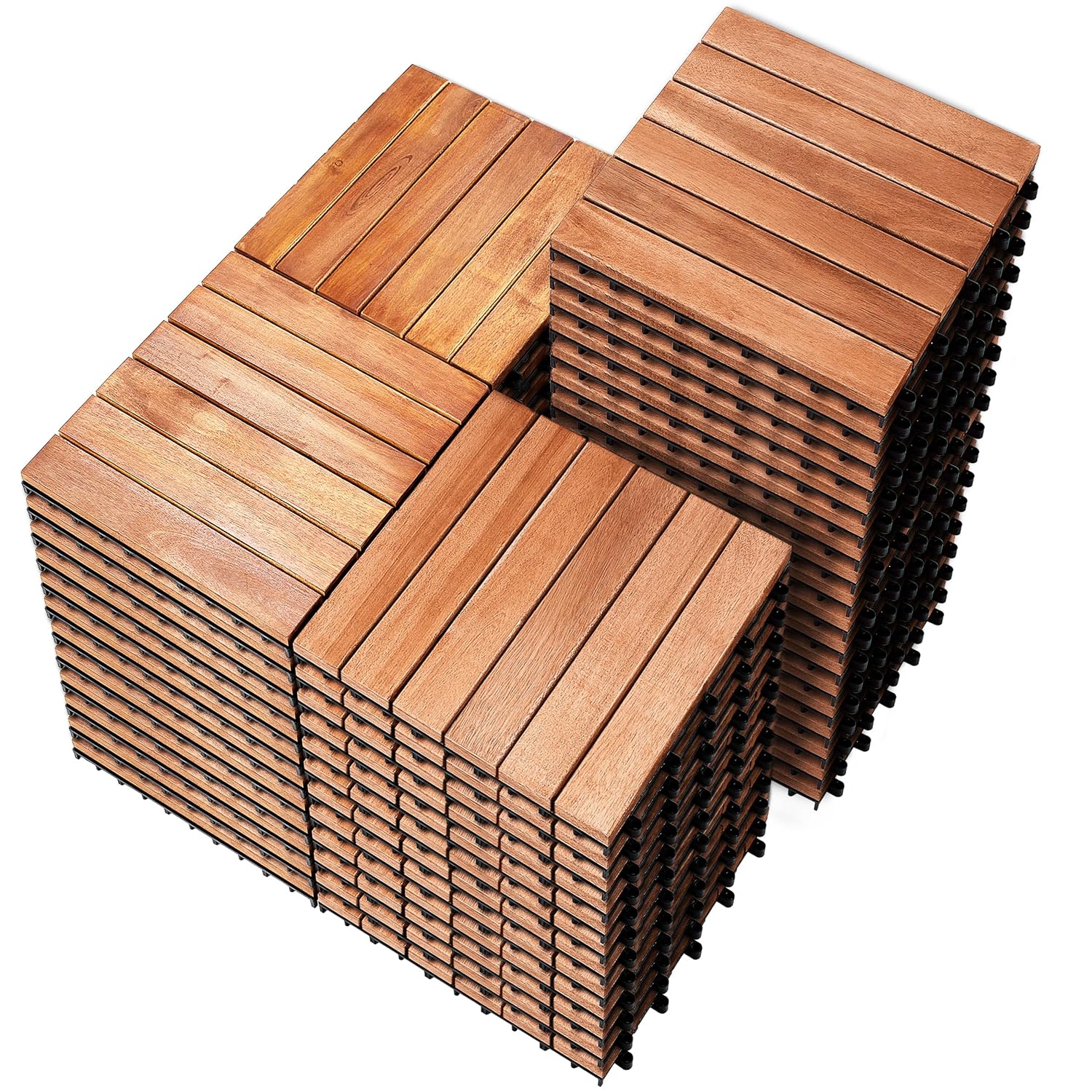 PrimeZone 54 PCS Solid Acacia Wood Interlocking Patio Deck Tiles