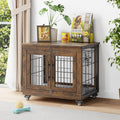 Dog Crate Furniture with Cushion and Wheels - Rustic Brown