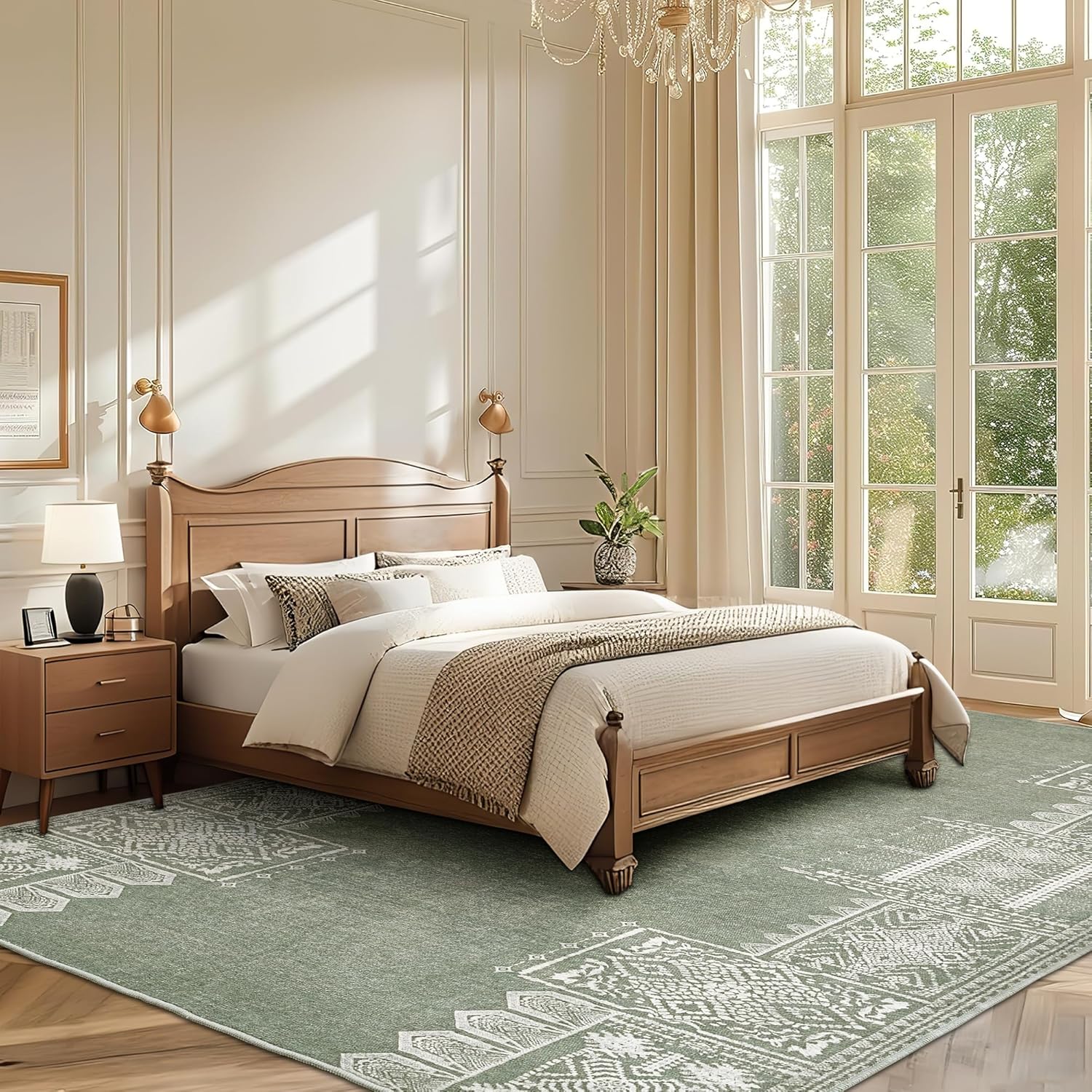 NICETOWN Ultra-Thin Washable Green Rug - Non-Slip Soft Carpet