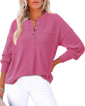KIRUNDO Going Out Tops for Women Henley Tunic - Ribbed Knit Button V