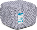 Square Pouf Ottoman - Compact Cotton Braided Seat for Living Room