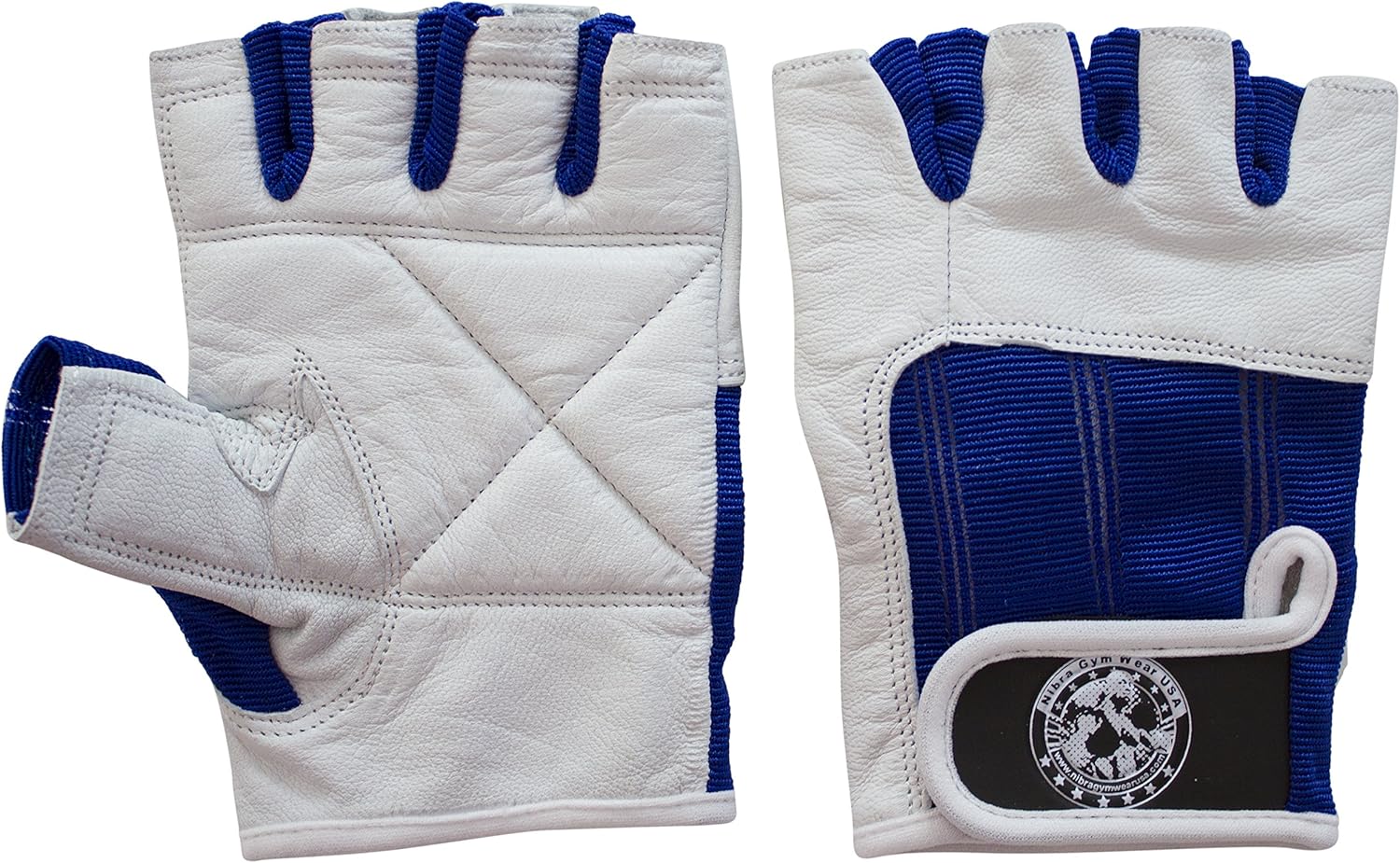 White/Blue Padded Gym Gloves with Wrist Support