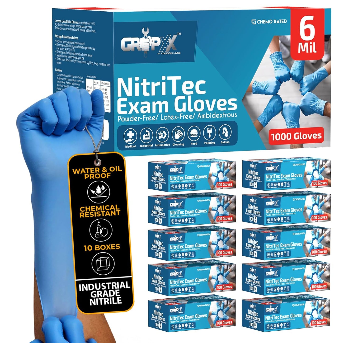 Heavy Duty 6 Mil Blue Nitrile Gloves for Medical and Food Use