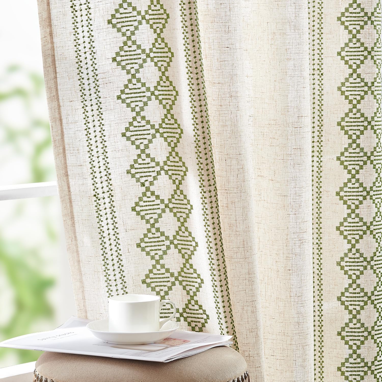 Boho Curtains Linen Blend Beige Farmhouse Drapes for Living Room