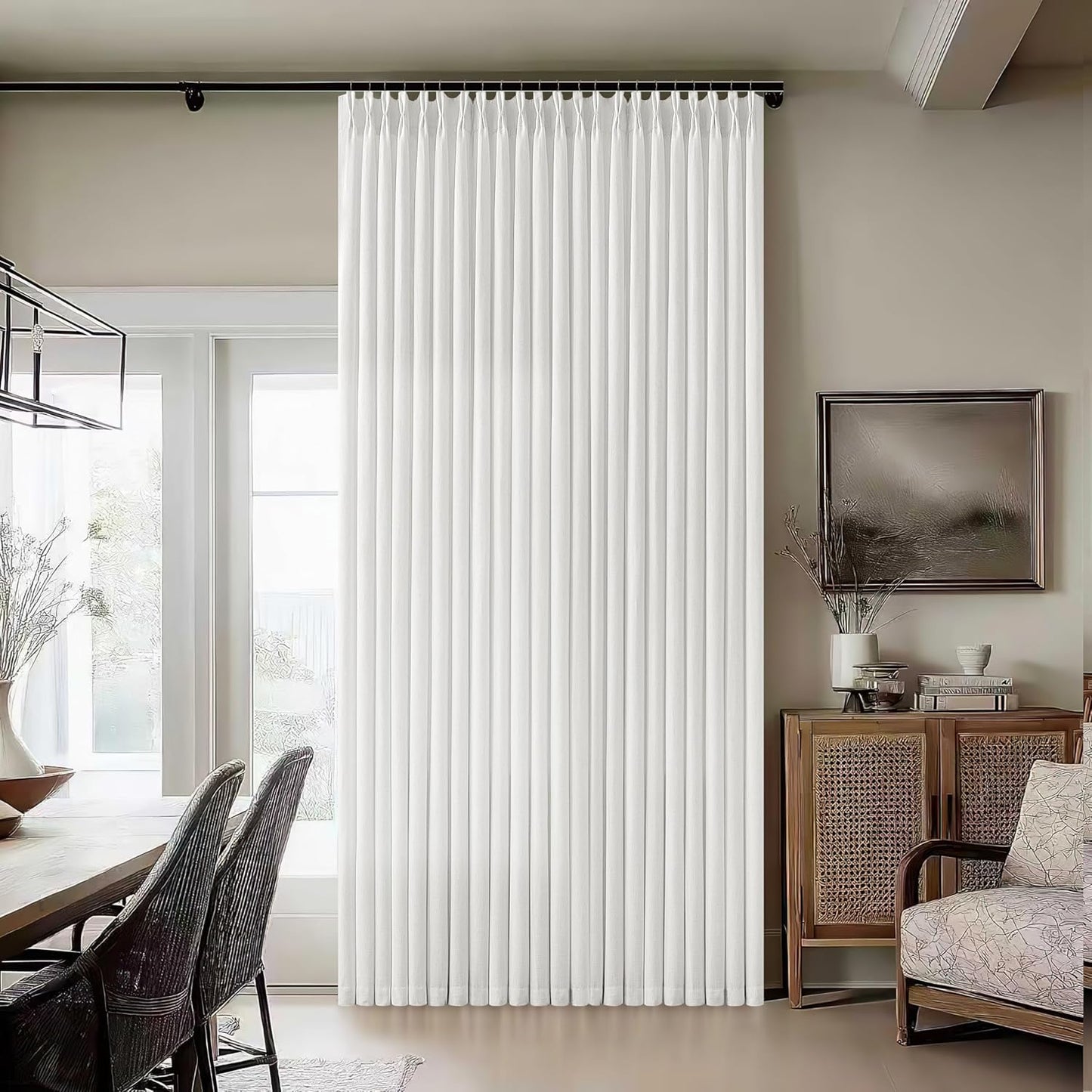 Ivory White Pinch Pleated Extra Wide Curtain Panels for Privacy