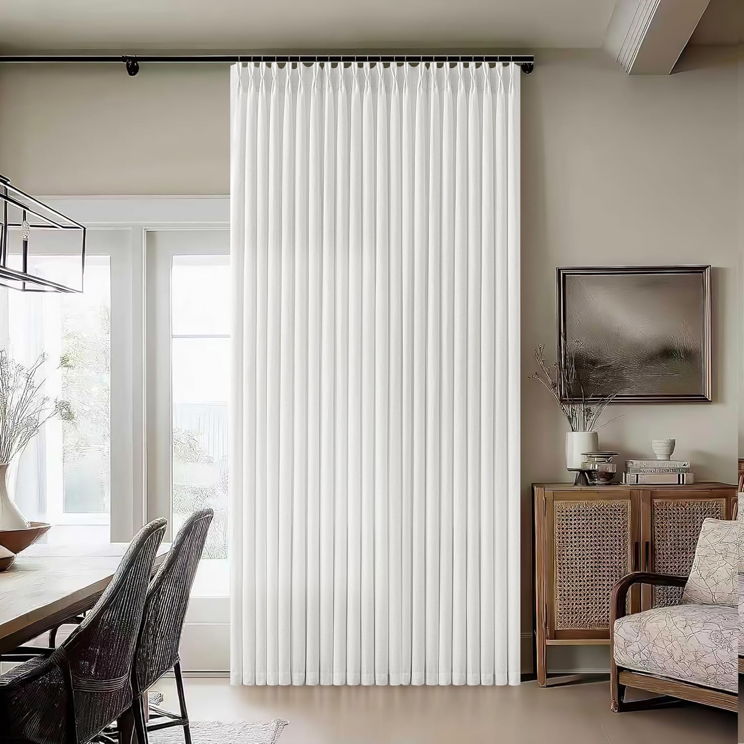 Ivory White Pinch Pleated Extra Wide Curtain Panels for Privacy