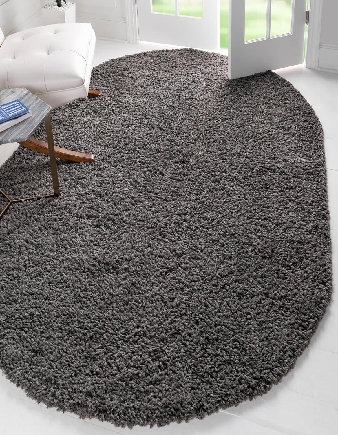 Unique Loom Solid Shag Collection Area Rug in Graphite Gray