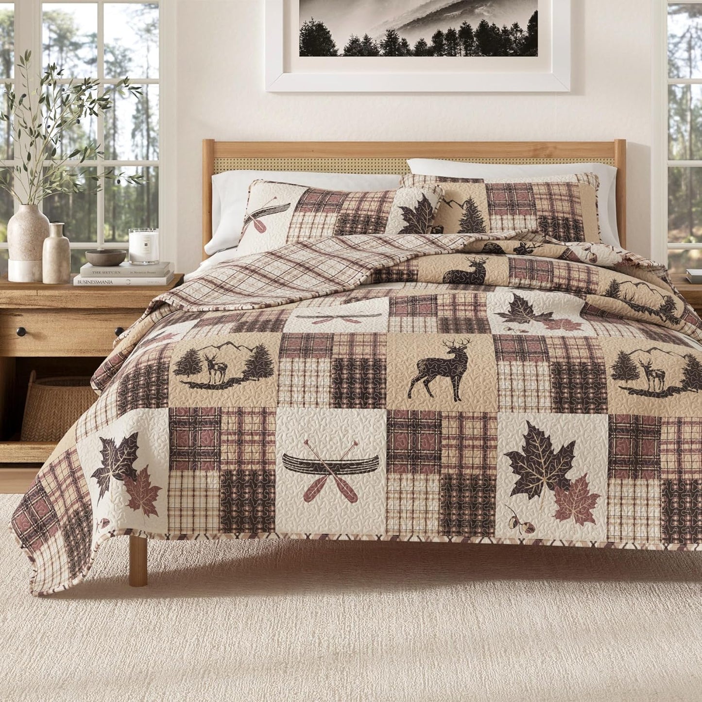 Great Bay Home Lodge Bedspread King Size Quilt Set for Rustic Decor