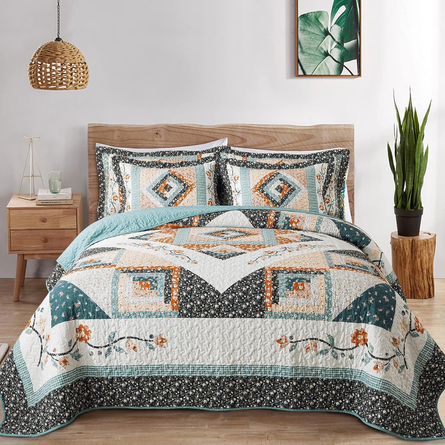 VAPUTAR Queen Size Bedding Set - Lightweight Boho Quilt