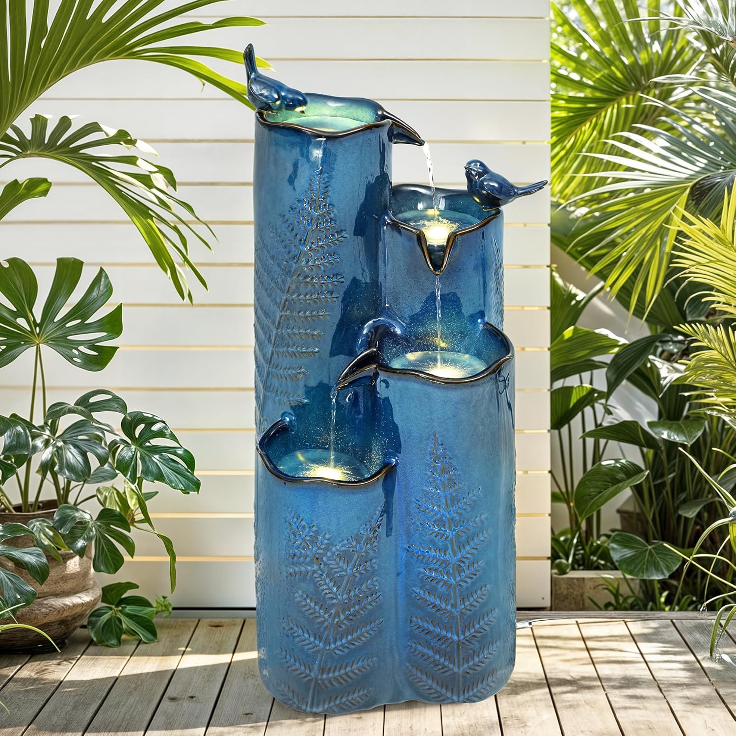 32 Inch Tall Outdoor Fountain with Lights for Garden Decor