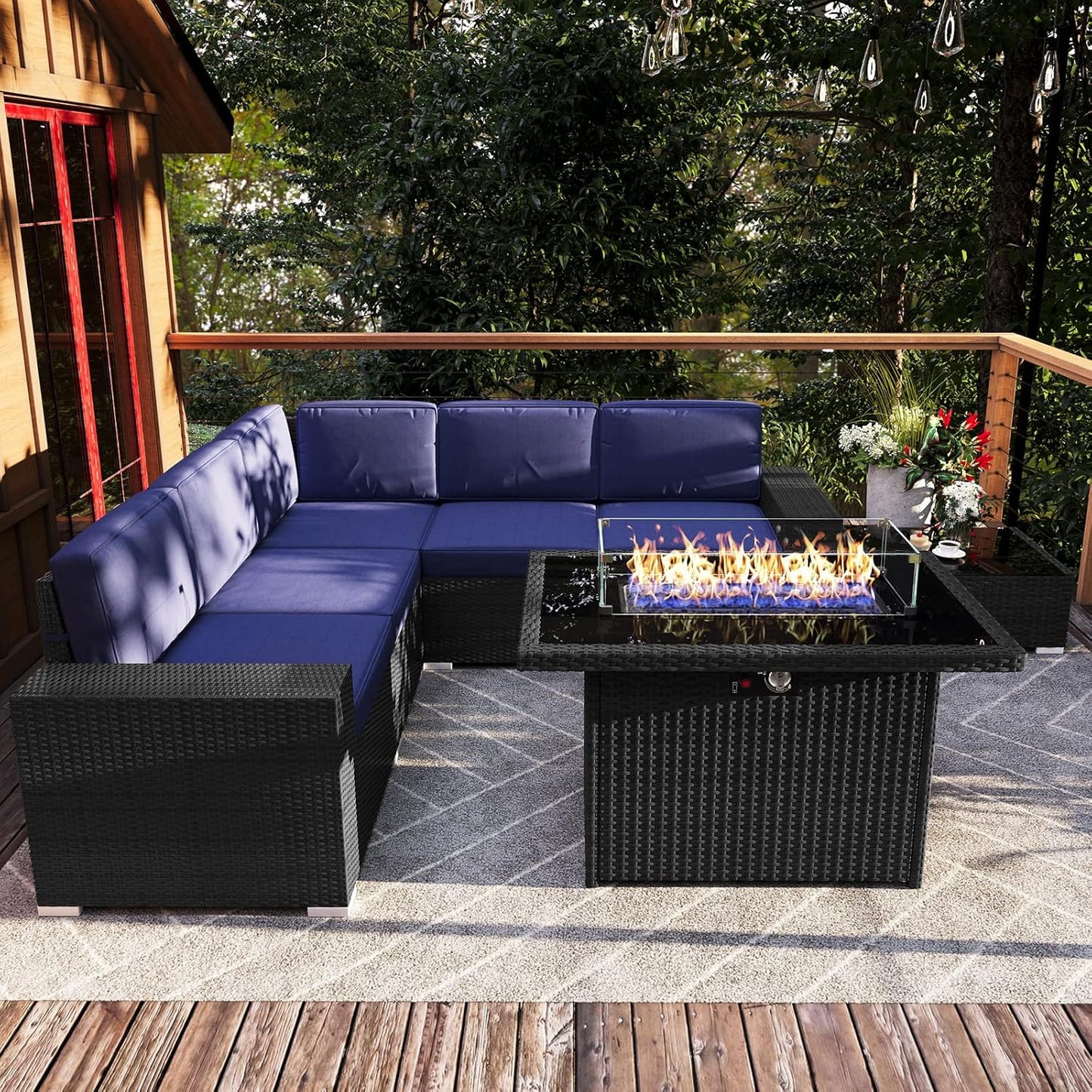 7 Pieces Patio Furniture Set with 44in Fire Pit Table for Outdoors